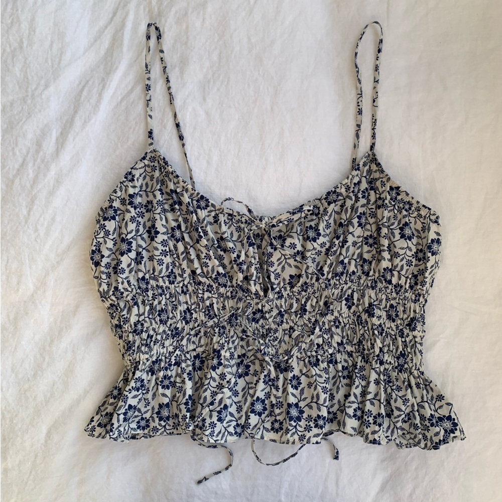 Doen Finella Cotton Ruffle Smocked Camisole Blouse Top Cream Jessamine Calico